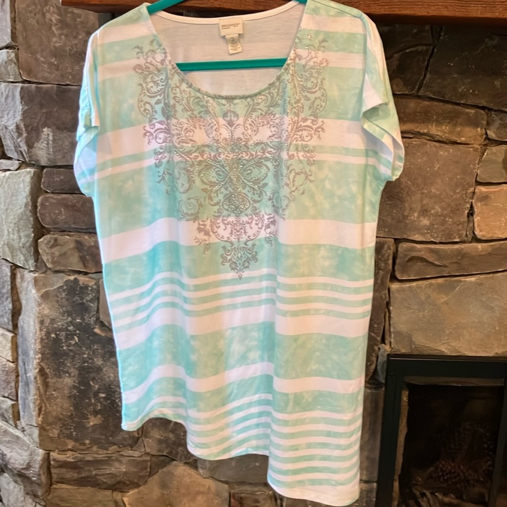 Chico’s asymmetrical, short sleeve shirt